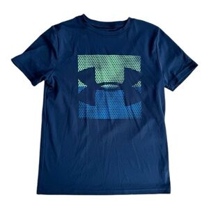 Under Armour Youth Medium Navy Short Sleeve HeatGear 100% Polyester Tee EUC